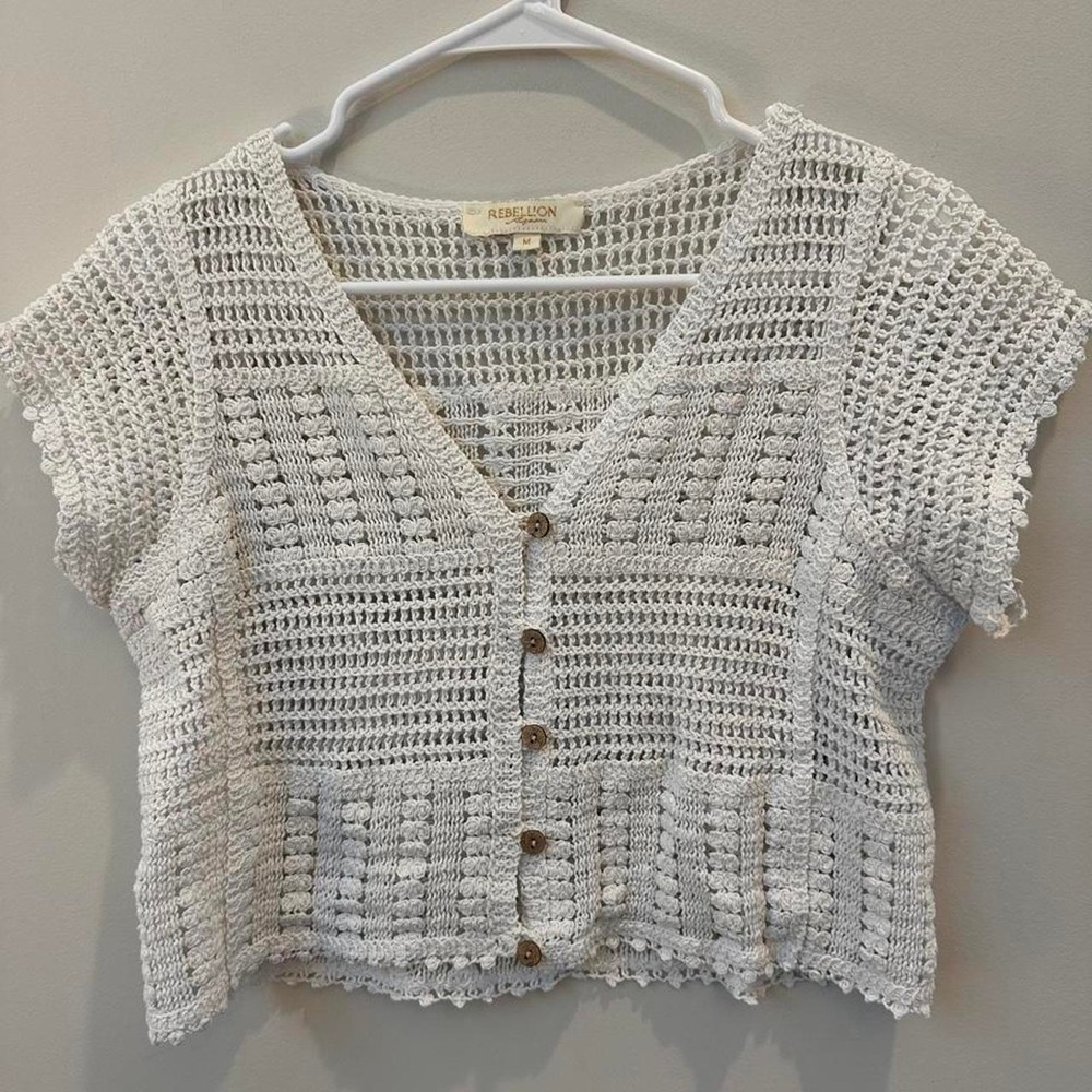 Rebellion white crochet top Size M